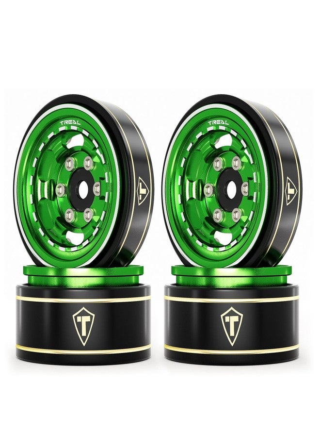 TREAL 1.0 Beadlock Wheels Aluminium Wheel Rims for SCX24 TRX4M FCX24 1/24 1/18 RC Crawler -Type H(Green) - Image 1